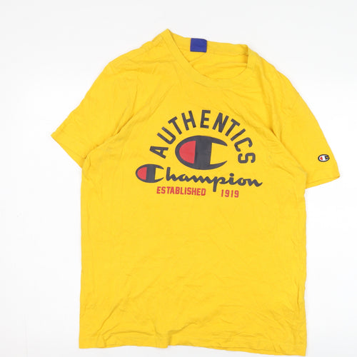 Champion Yellow Graphic T-Shirt, Men's M, Cotton Comfort