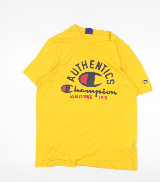 Champion Yellow Graphic T-Shirt, Men's M, Cotton Comfort