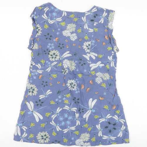 White Stuff Women's Blue Floral Blouse, Size 8, Scoop Neck