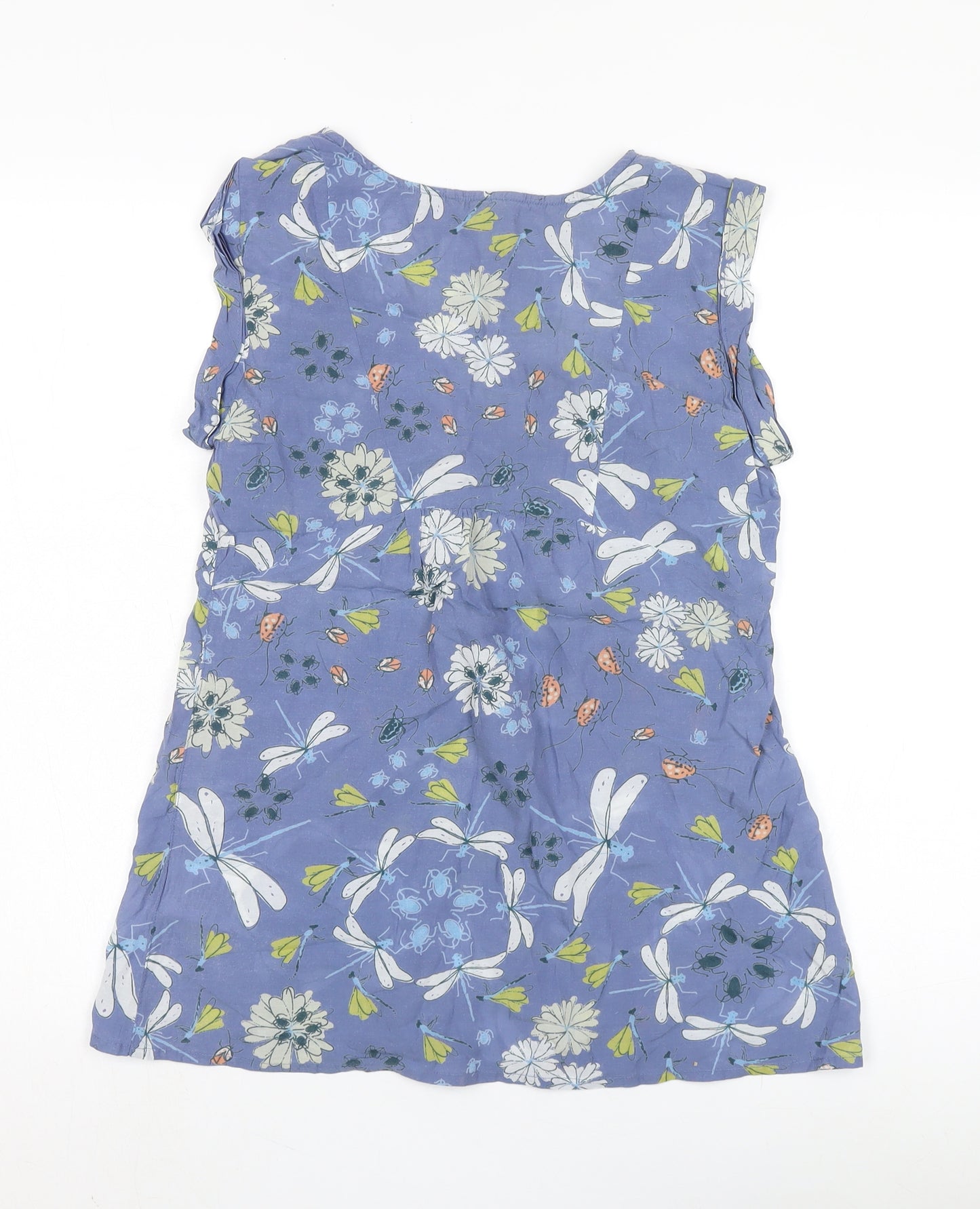 White Stuff Women's Blue Floral Blouse, Size 8, Scoop Neck