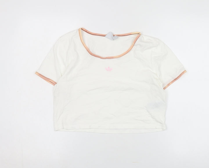 Adidas Women's White Cropped T-Shirt Size 16