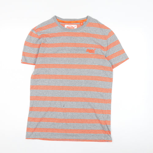 Superdry Men's Grey Orange Striped T-Shirt, Size S