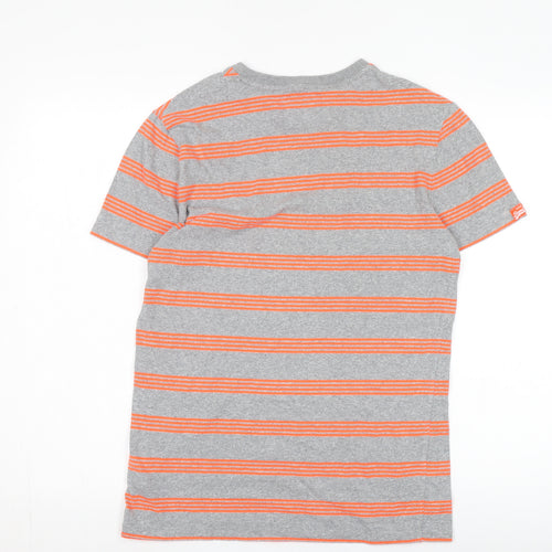 Superdry Men's Grey Orange Striped T-Shirt, Size S