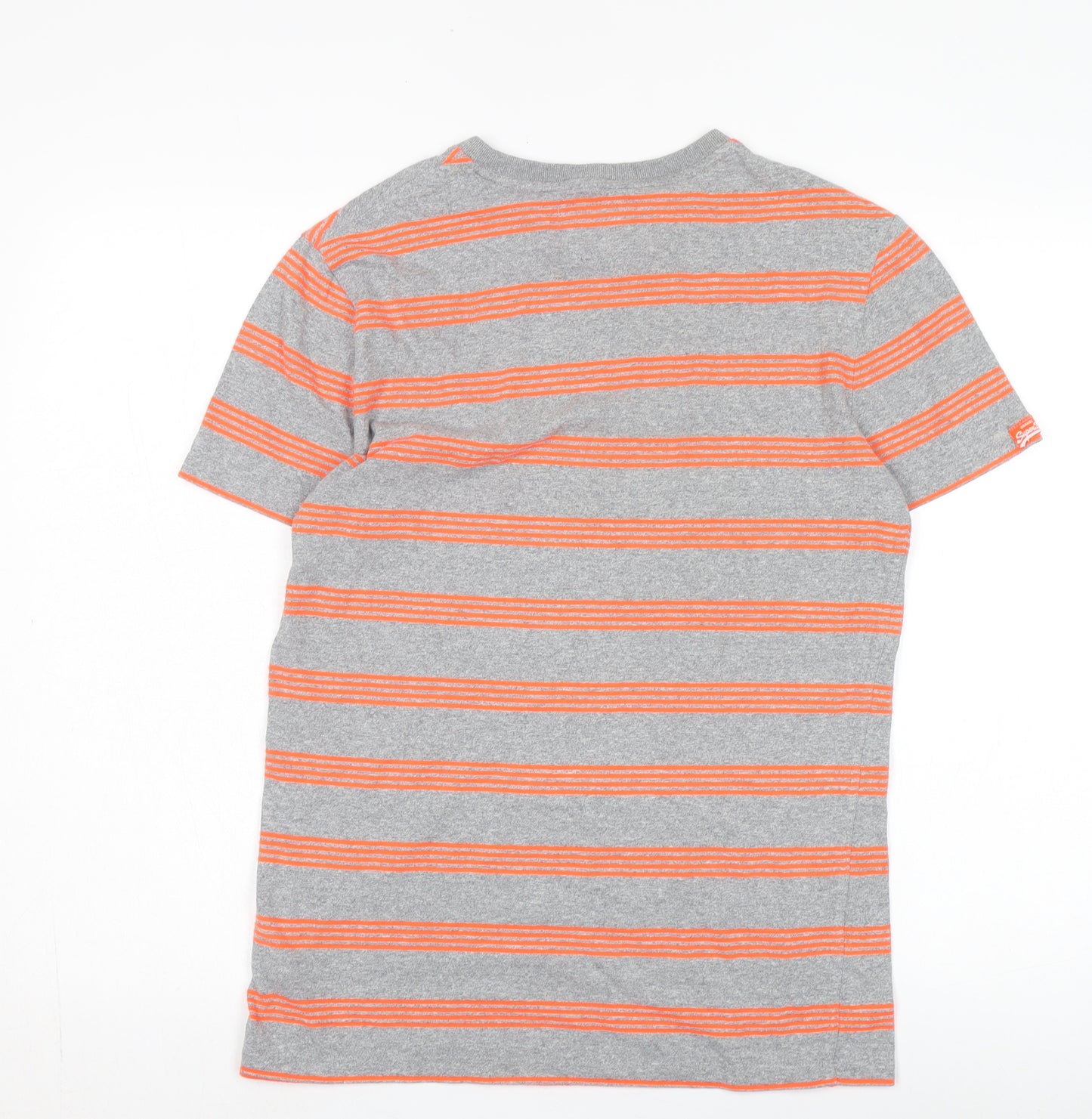 Superdry Men's Grey Orange Striped T-Shirt, Size S