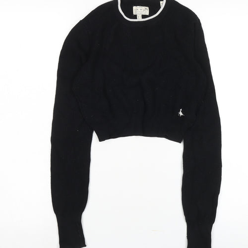 Jack Wills Women's Black Cropped Knit Crew Neck Jumper