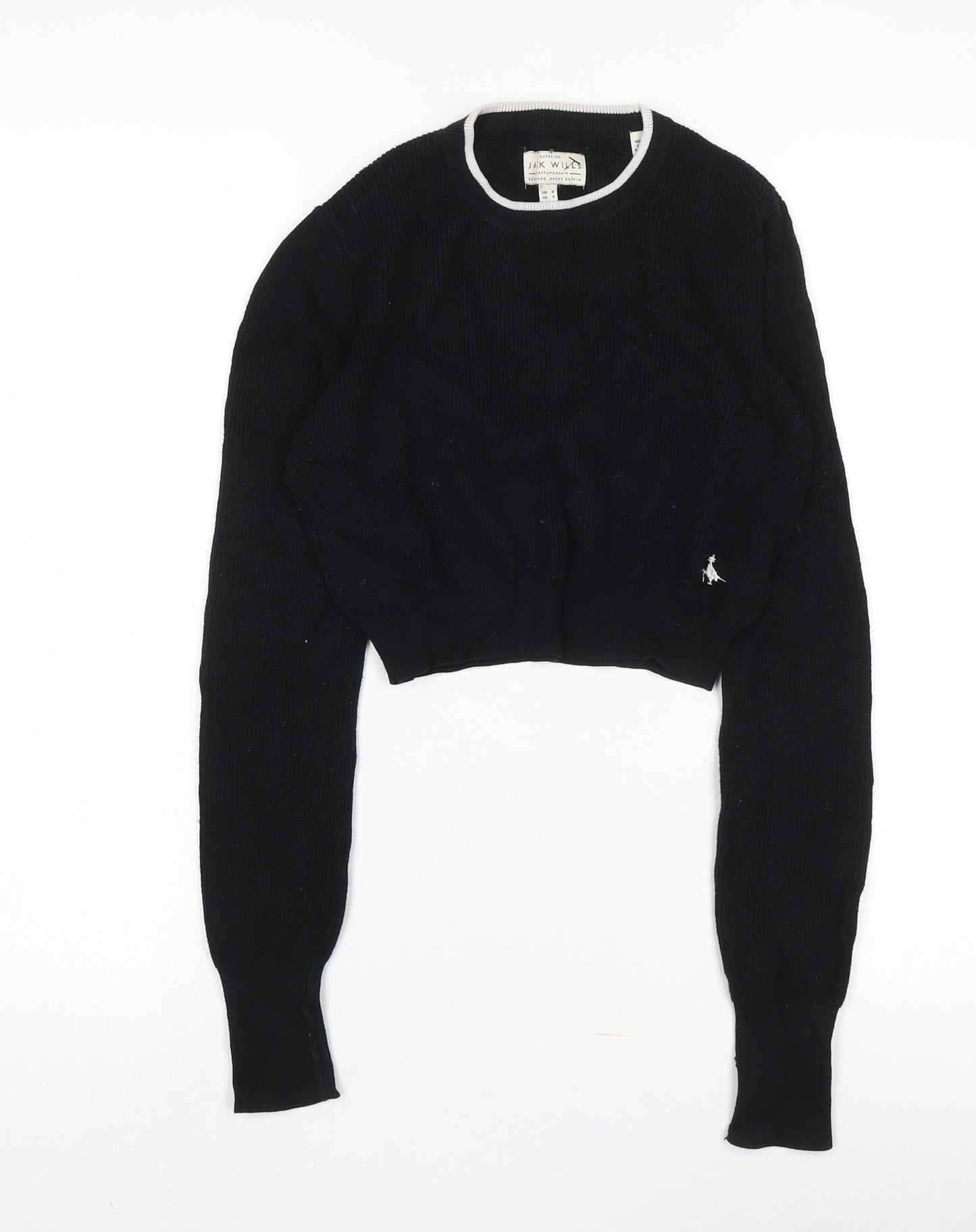 Jack Wills Women's Black Cropped Knit Crew Neck Jumper