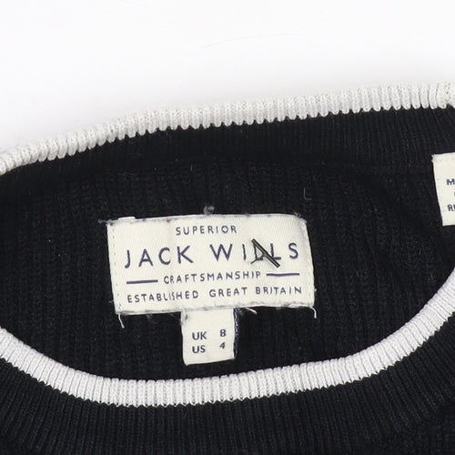 Jack Wills Women's Black Cropped Knit Crew Neck Jumper