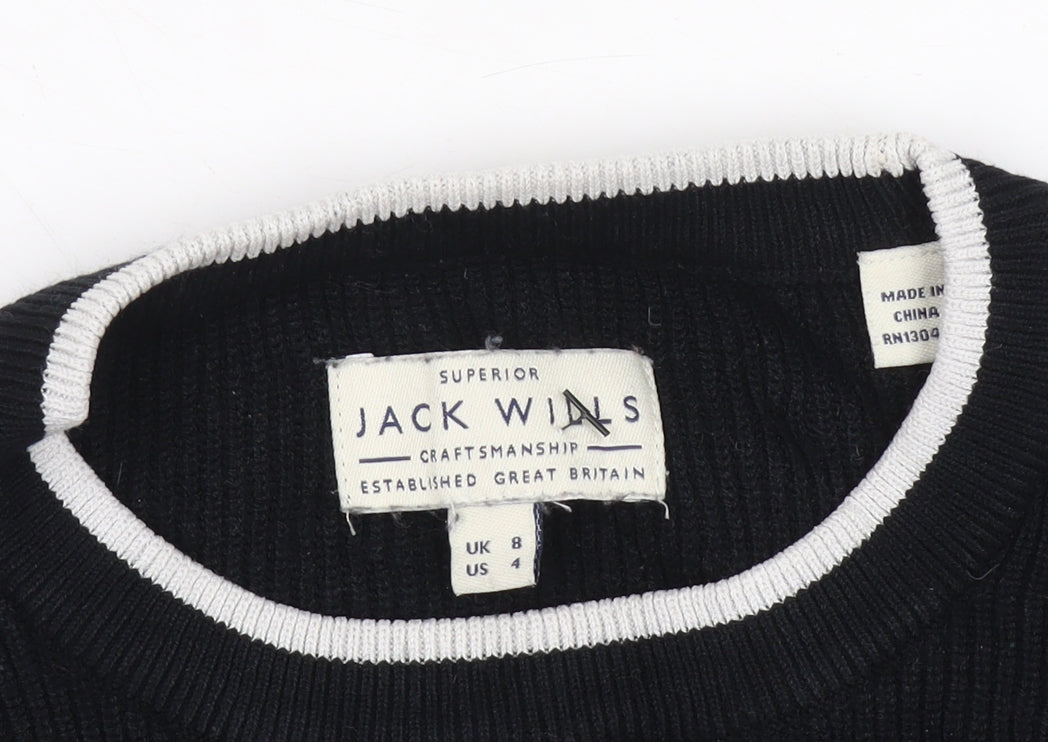 Jack Wills Women's Black Cropped Knit Crew Neck Jumper