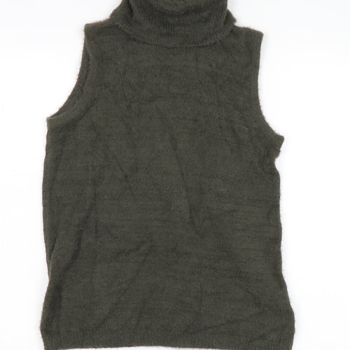 Cynthia Rowley Women's Green Roll Neck Sleeveless Jumper