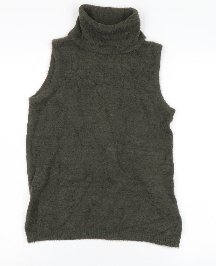 Cynthia Rowley Women's Green Roll Neck Sleeveless Jumper
