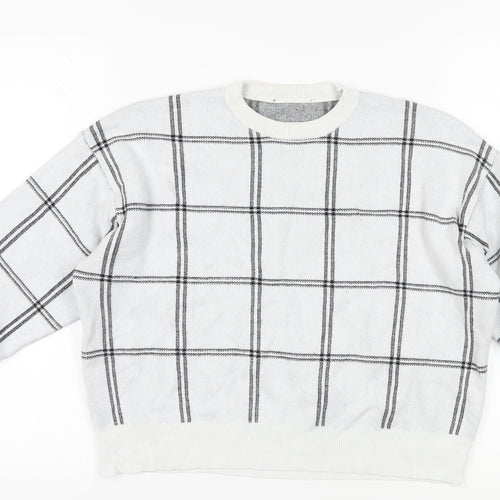 New Look Women's White Check Pullover Jumper M