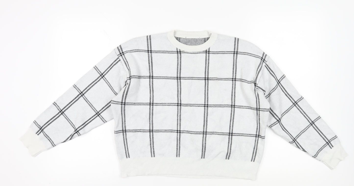 New Look Women's White Check Pullover Jumper M