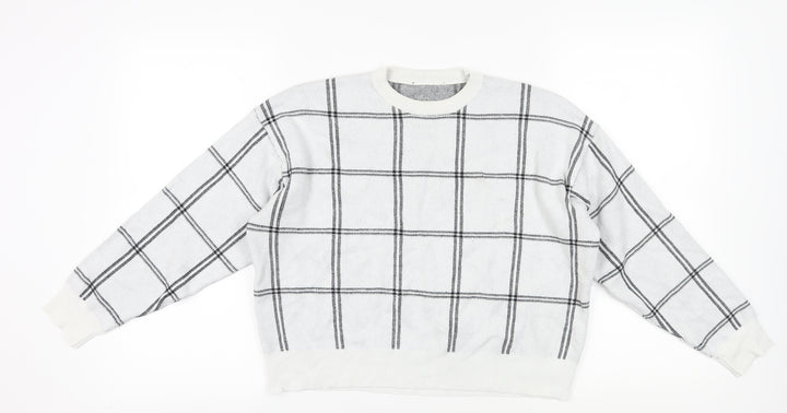 New Look Women's White Check Pullover Jumper M