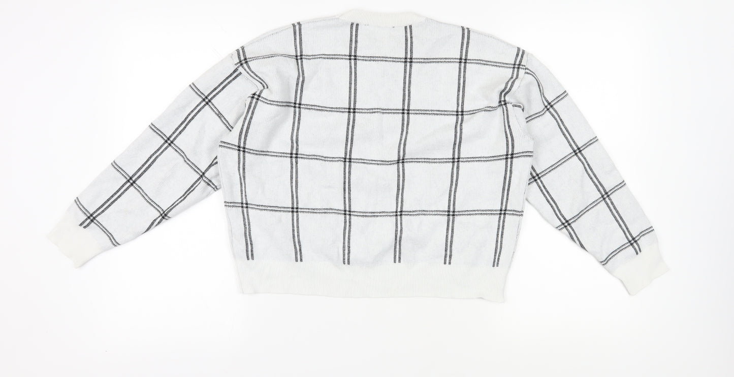 New Look Women's White Check Pullover Jumper M