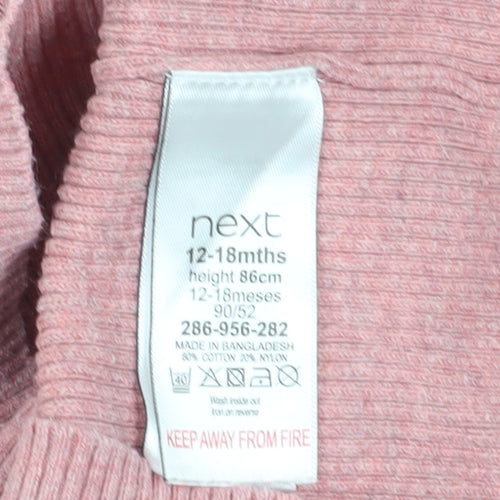 Next Girls Pink Knit Pullover Jumper 12-18 Months