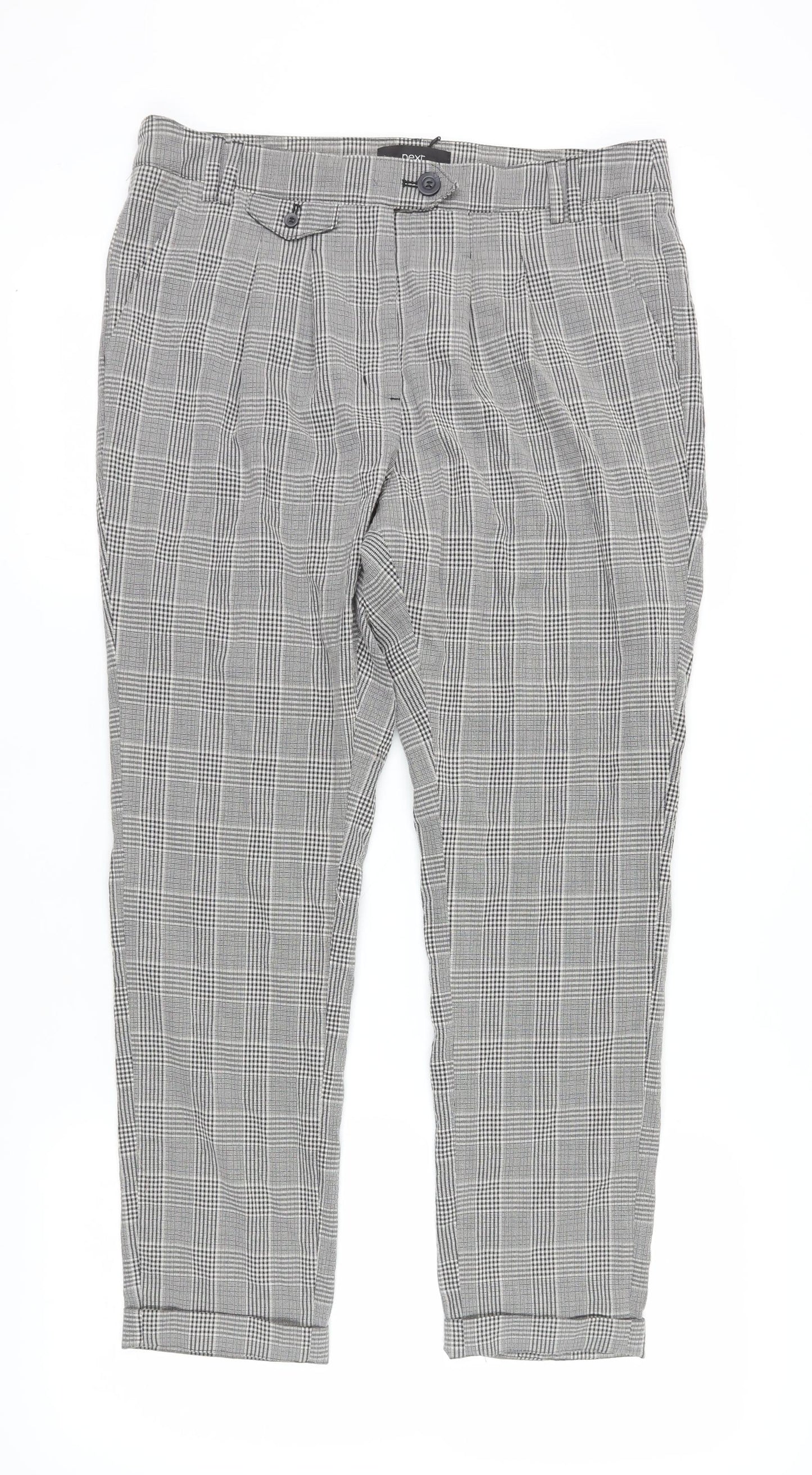 Next Women Grey Check Cropped Trousers Size 14