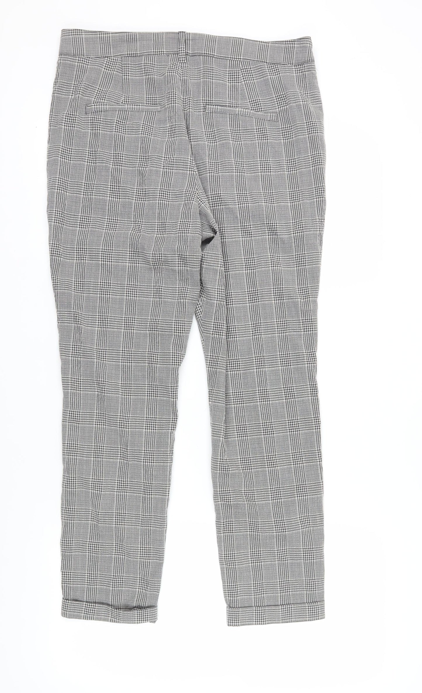 Next Women Grey Check Cropped Trousers Size 14