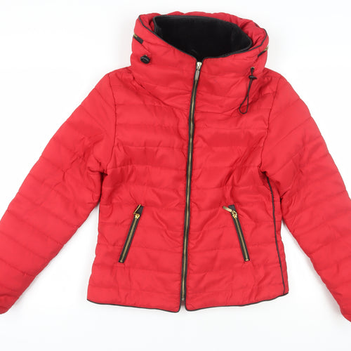 Lasula Women's Red Puffer Jacket M Hooded Casual