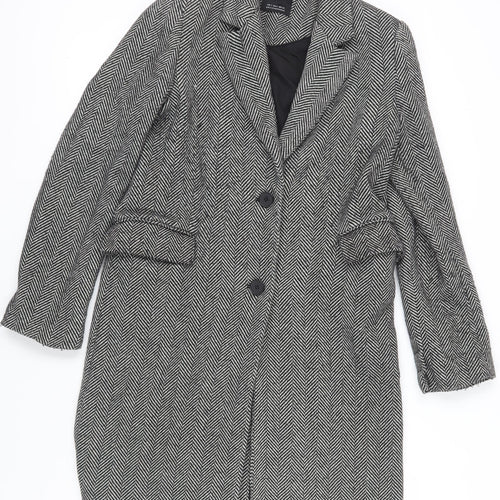 Bershka Women's Grey Herringbone Mid-Length Overcoat