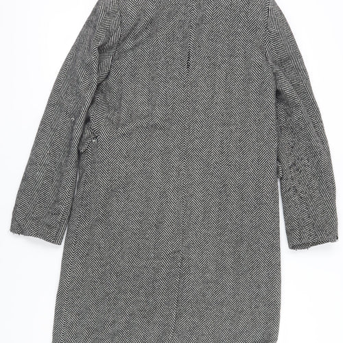 Bershka Women's Grey Herringbone Mid-Length Overcoat