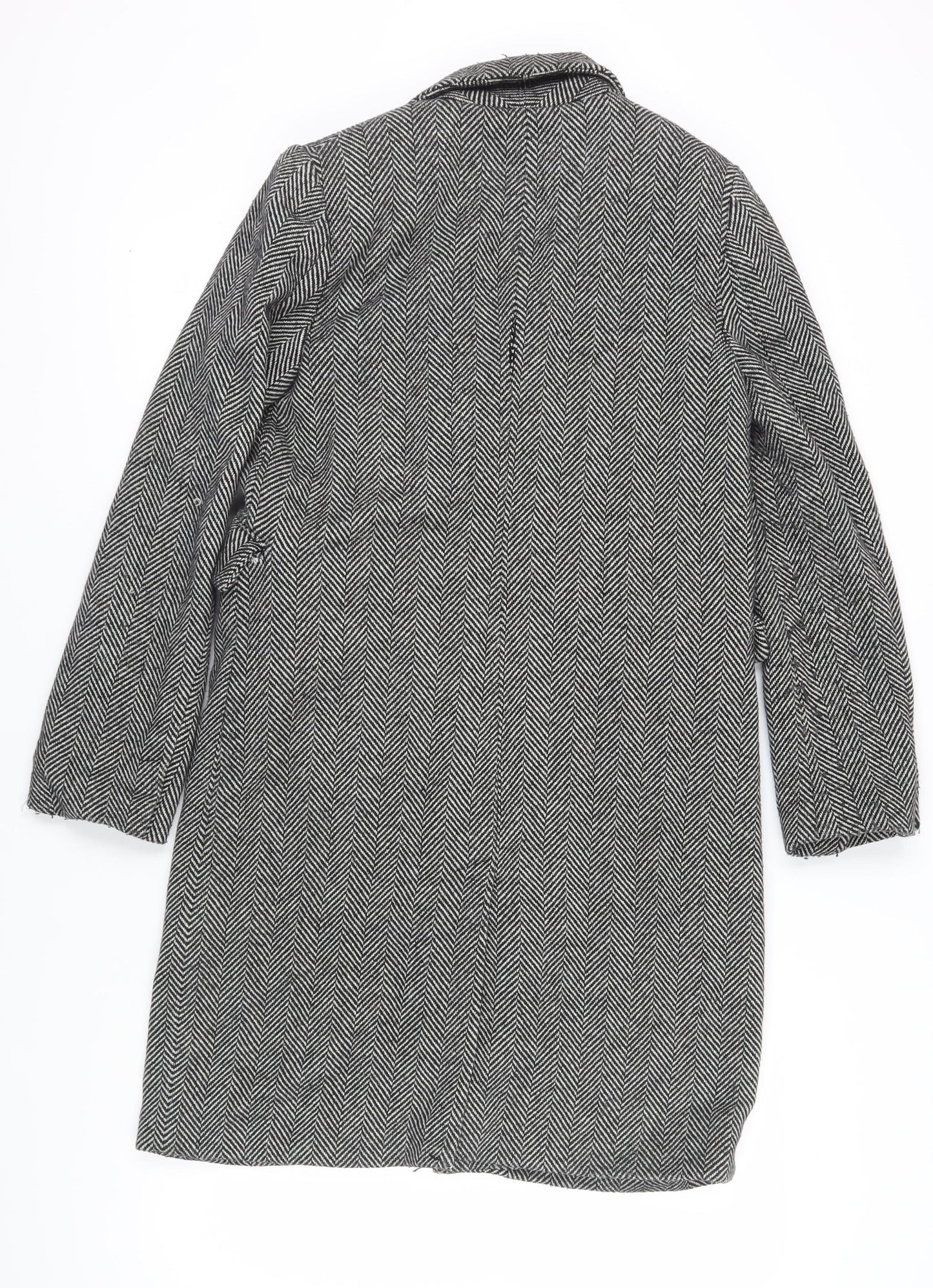 Bershka Women's Grey Herringbone Mid-Length Overcoat