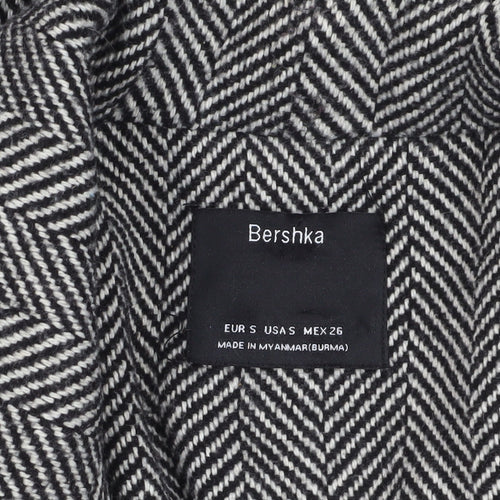 Bershka Women's Grey Herringbone Mid-Length Overcoat