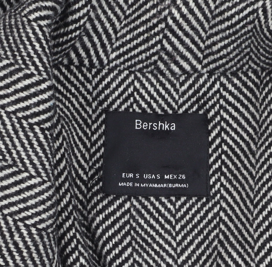 Bershka Women's Grey Herringbone Mid-Length Overcoat