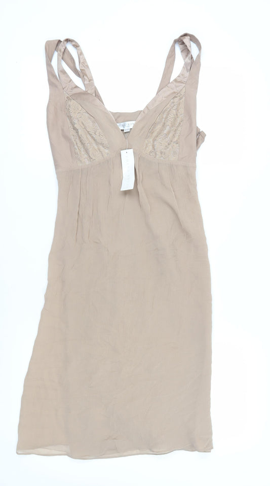 Edina Ronay Beige Silk Slip Dress for Women - Size 16