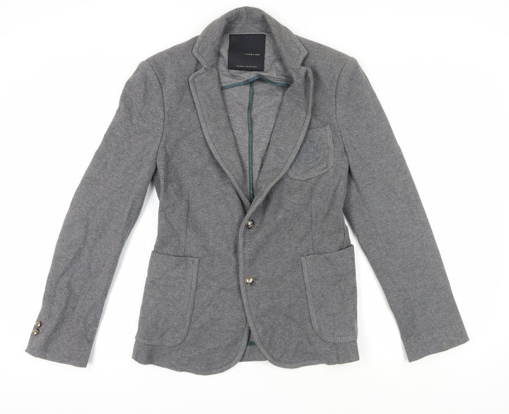 Zara Men Grey Slim Blazer Notch Lapel 38R Autumn
