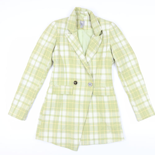 ASOS Women's Green Check Double-Breasted Blazer Size 6