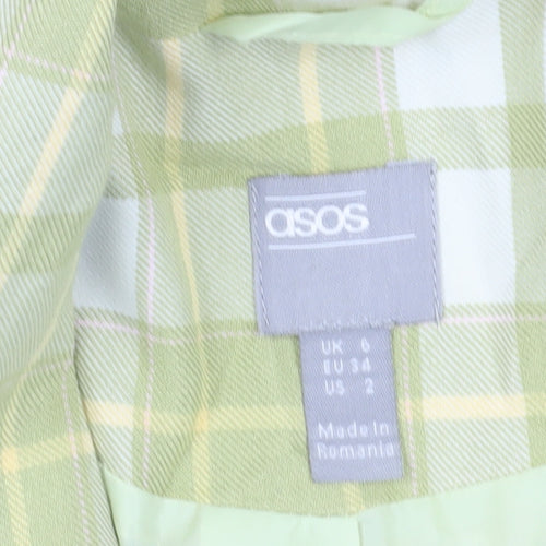 ASOS Women's Green Check Double-Breasted Blazer Size 6