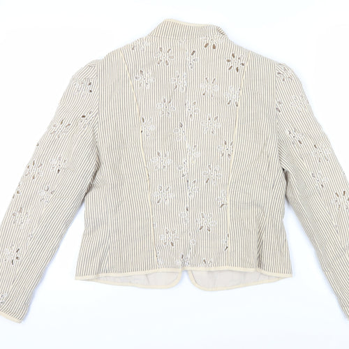 Principles Women's Beige Striped Embroidered Jacket - Size 14