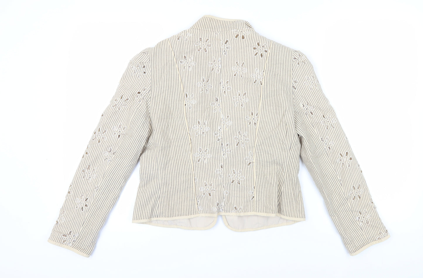 Principles Women's Beige Striped Embroidered Jacket - Size 14