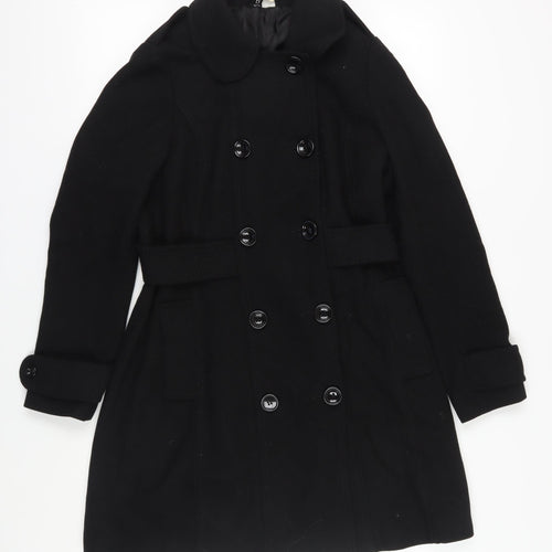 H&M Women's Black Wool Pea Coat, Size 10, Button Closure