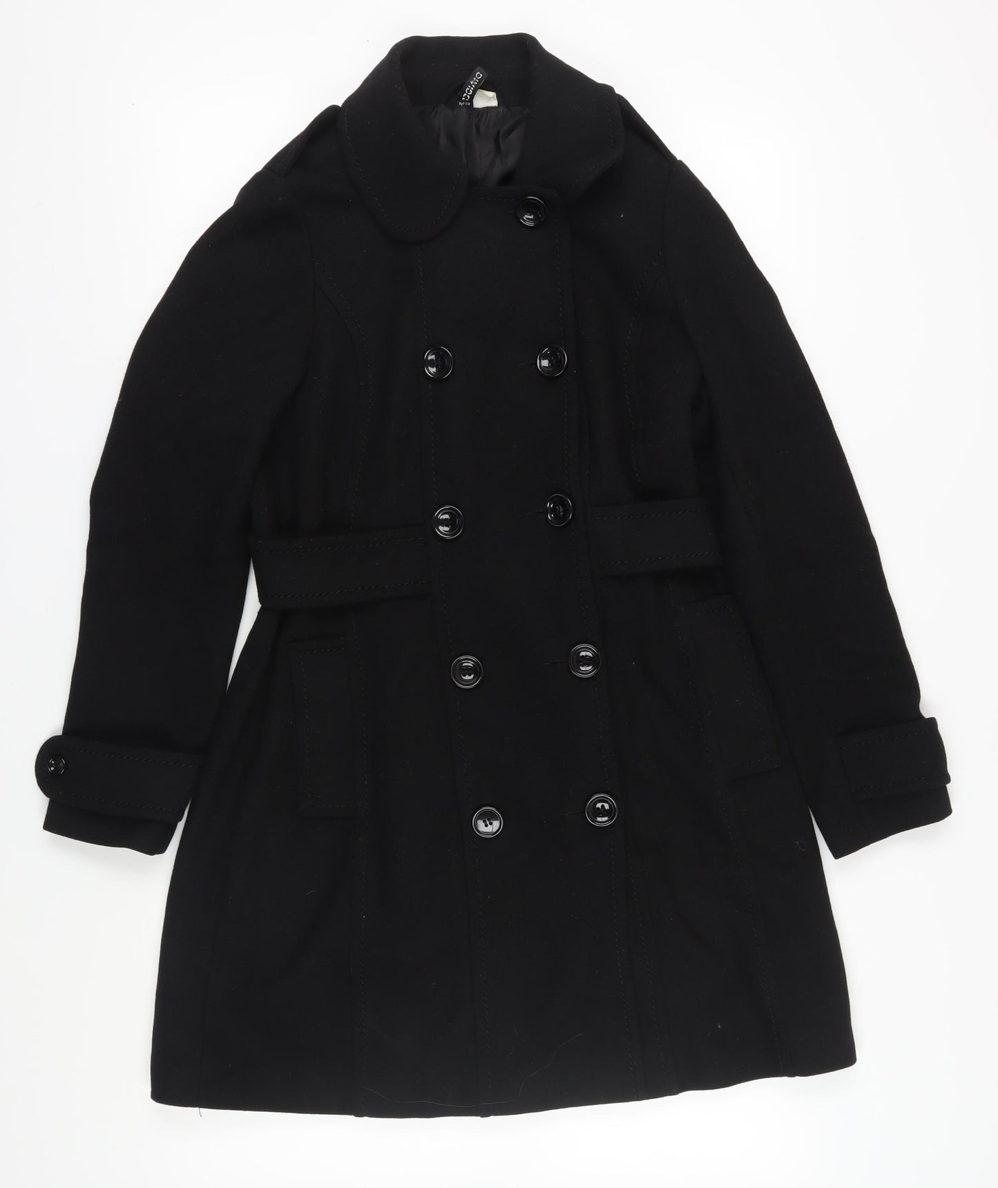 H&M Women's Black Wool Pea Coat, Size 10, Button Closure