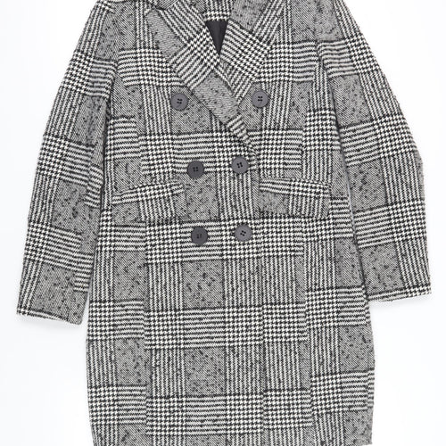 New Look Women's Black White Check Pea Coat Size 8