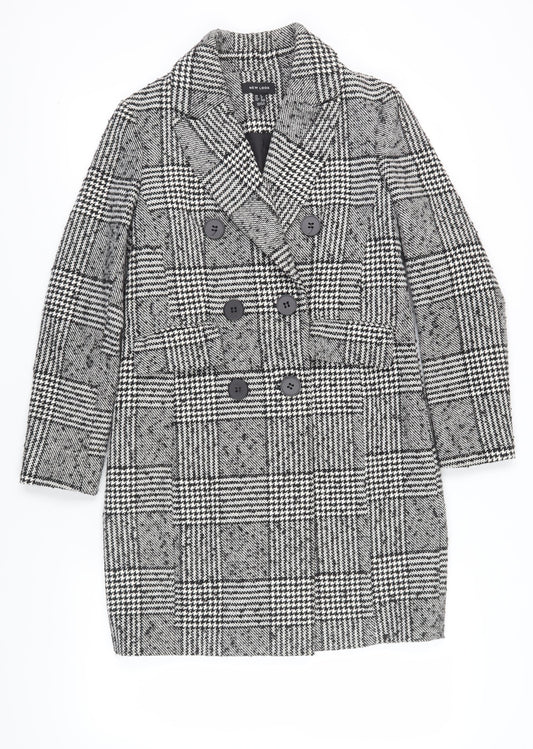 New Look Women's Black White Check Pea Coat Size 8