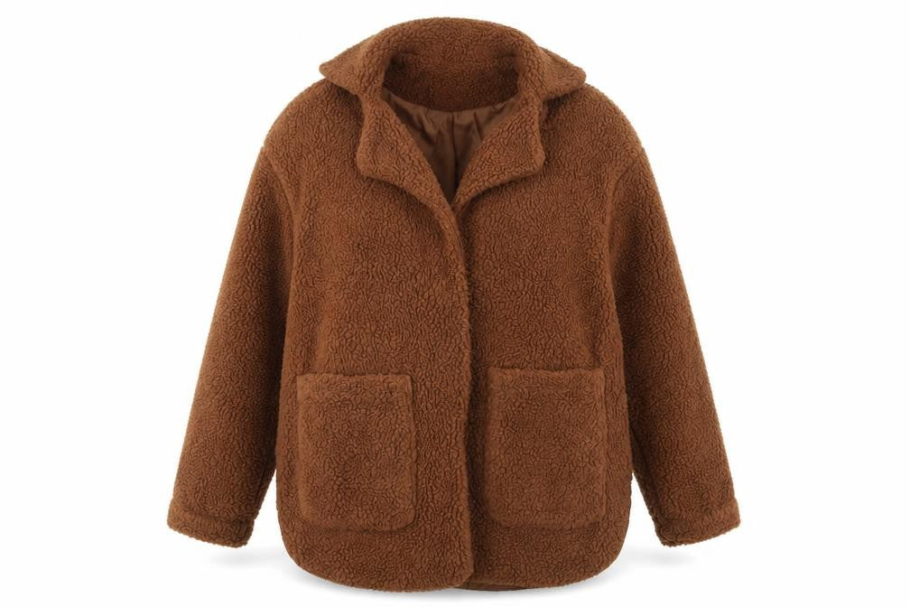 Brave Soul Women's Brown Fleece Mid-Length Overcoat