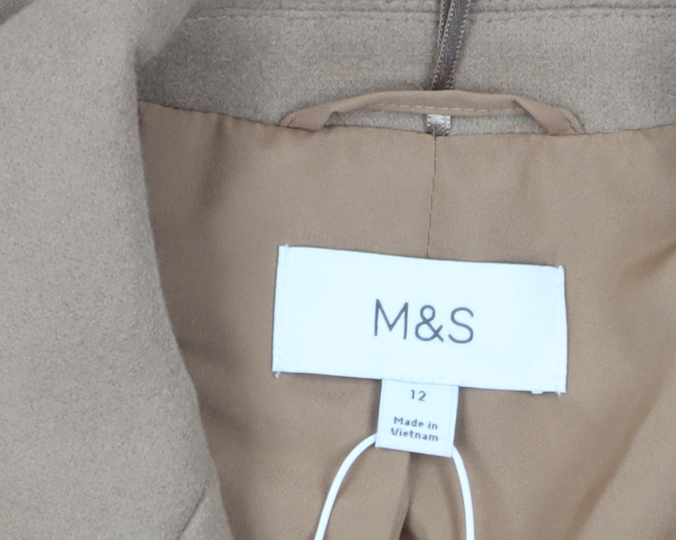 Marks and Spencer Beige Women's Wool Overcoat Size 12