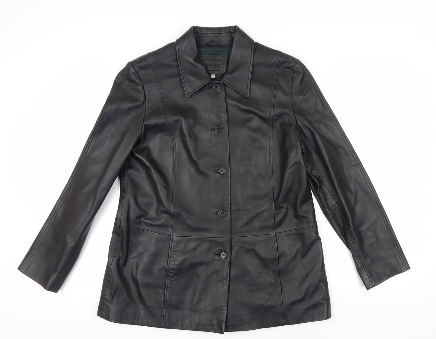 Marks and Spencer Women Black Leather Overcoat Size 16