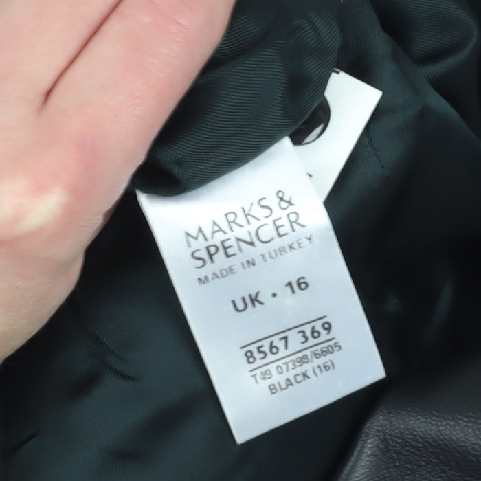 Marks and Spencer Women Black Leather Overcoat Size 16