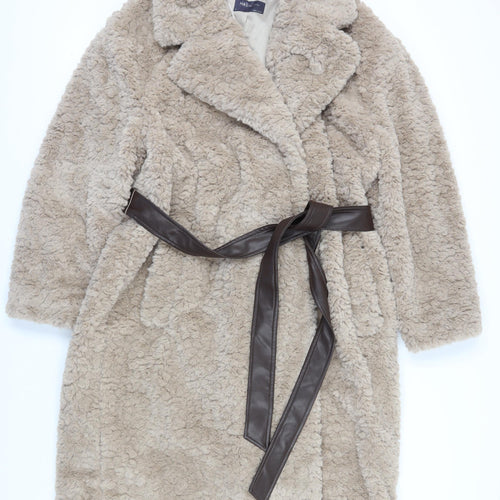 Marks and Spencer Women's Beige Faux Fur Belted Overcoat