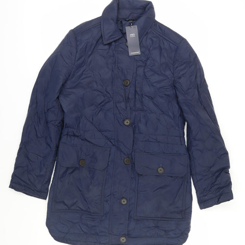 Marks and Spencer Women's Blue Quilted Coat Size 8