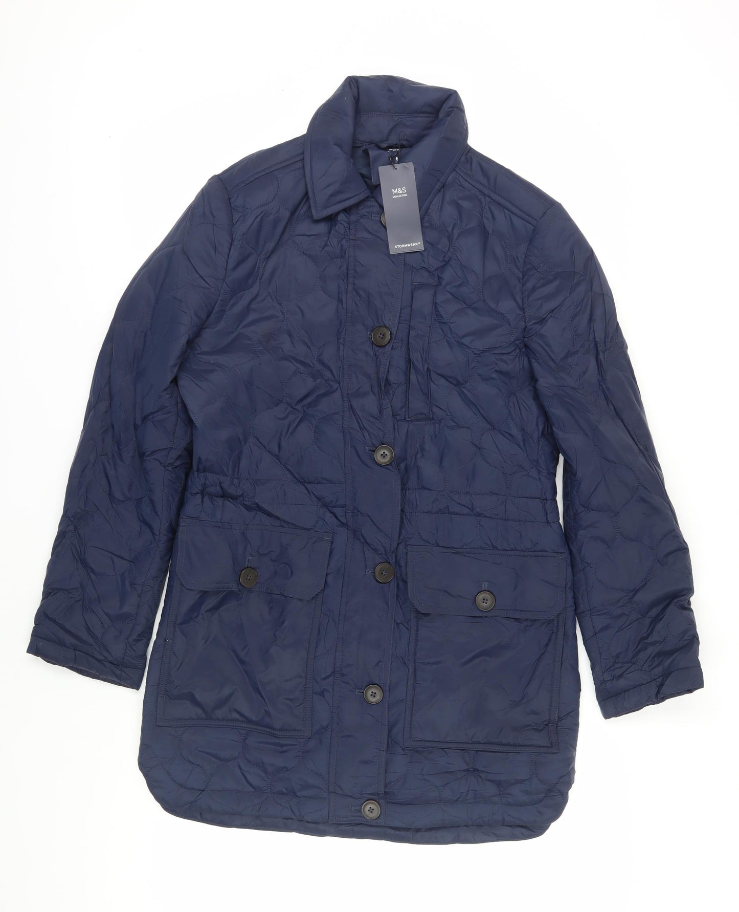 Marks and Spencer Women's Blue Quilted Coat Size 8