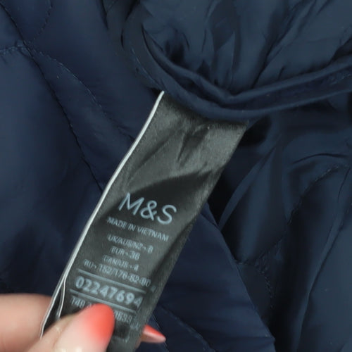 Marks and Spencer Women's Blue Quilted Coat Size 8