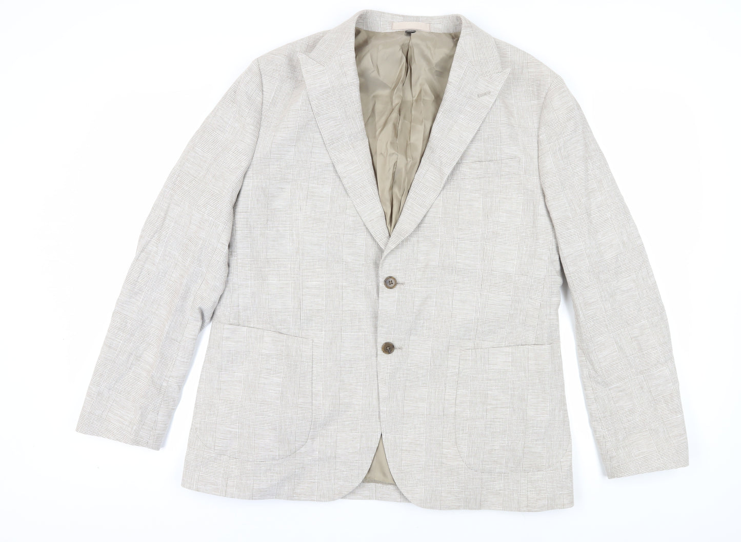 Marks and Spencer Men's Beige Check Blazer 44R, Regular Fit