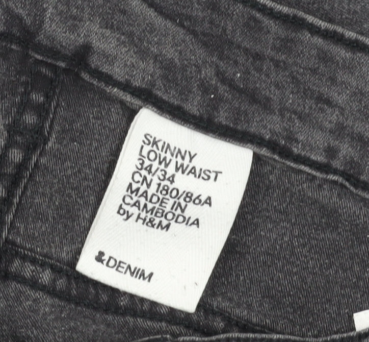 H&M Men's Grey Skinny Jeans Size 34 Low Waist