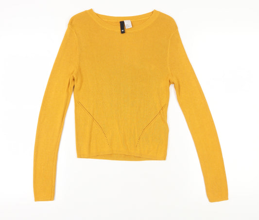 H&M Women's Yellow Pullover Jumper, Long Sleeve, Size 12