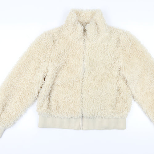 Zara Women's Ivory Faux Fur Bomber Jacket Size 12