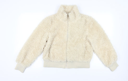 Zara Women's Ivory Faux Fur Bomber Jacket Size 12